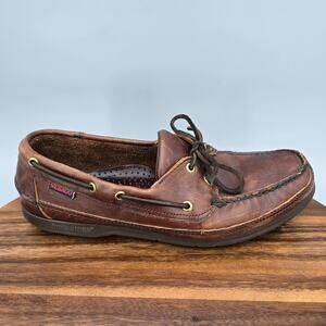 Sebago Docksides Boat Shoes Men's 9 M Brown Leather 2-Eye Lace Up Casual Deck